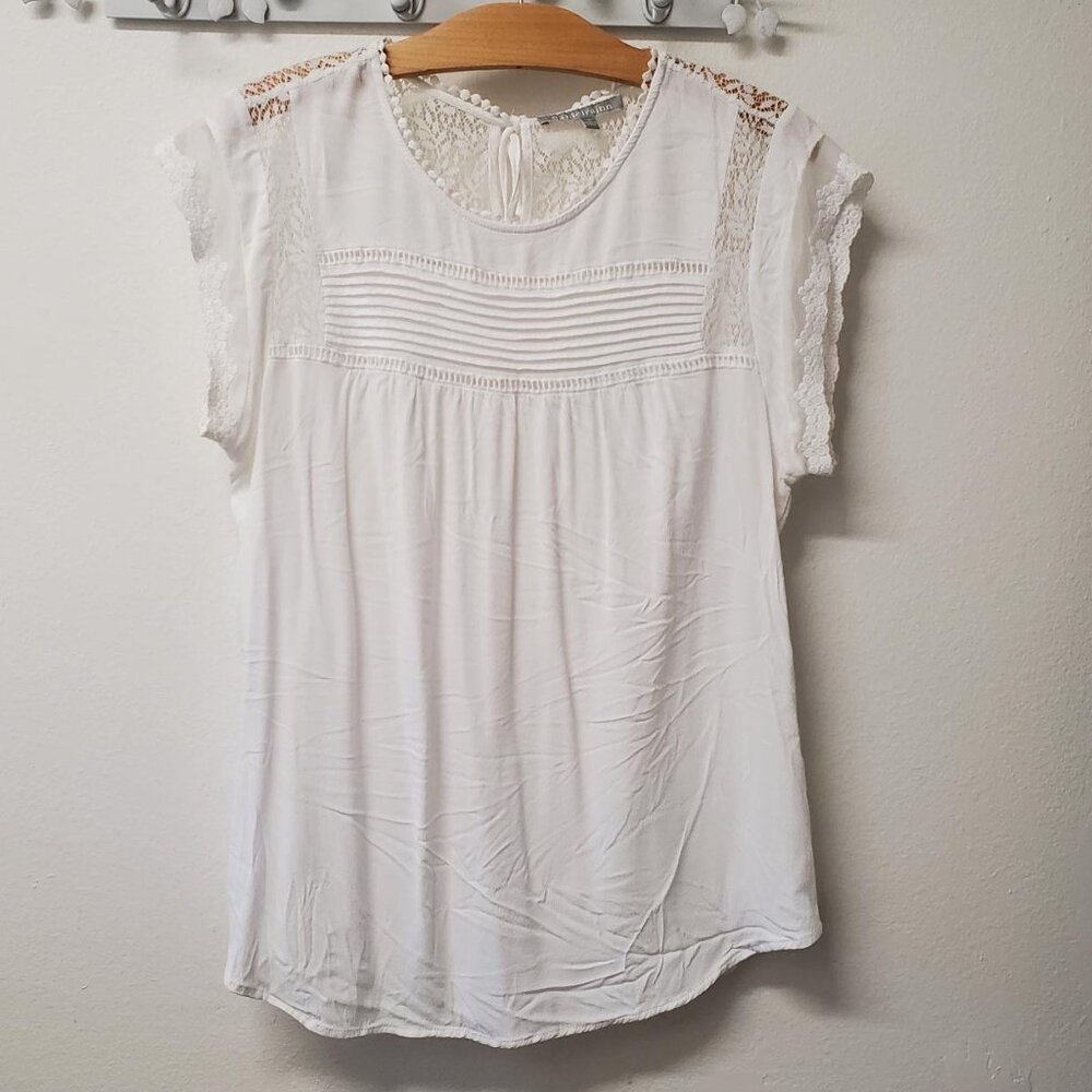 Lace Trim Short Sleeve White Shirt